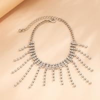 Iron Anklet, with 1.9inch extender chain, platinum color plated, fashion jewelry & for woman & with rhinestone Approx 7.8 Inch 