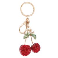 Rhinestone Zinc Alloy Key Chain, Cherry, fashion jewelry & for woman & with rhinestone, 60mm,50*45mm 