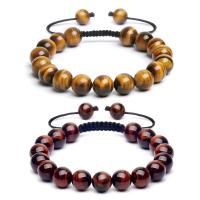Gemstone Bracelets, Tiger Eye, with Knot Cord & Black Agate, fashion jewelry & Unisex, 10mm Approx 7.09-8.27 Inch 