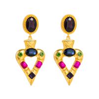 Resin Zinc Alloy Earring, with Resin Rhinestone, Heart, gold color plated, Bohemian style & for woman & hollow 