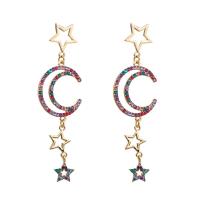 Zinc Alloy Rhinestone Drop Earring, Moon and Star, gold color plated, for woman & with rhinestone & hollow 