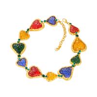 Resin Zinc Alloy Necklace, with Resin, with 7cm extender chain, Heart, gold color plated, for woman, multi-colored cm 