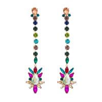 Zinc Alloy Rhinestone Drop Earring, Flower, gold color plated, for woman & with rhinestone, multi-colored 