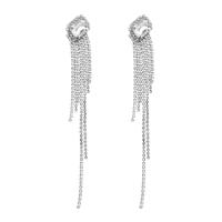 Fashion Fringe Earrings, Zinc Alloy, silver color plated & for woman & with rhinestone, silver color 