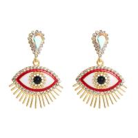 Evil Eye Earrings, Zinc Alloy, gold color plated, for woman & enamel & with rhinestone 