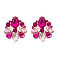 Zinc Alloy Rhinestone Stud Earring, with Glass Rhinestone, gold color plated, for woman 