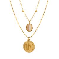 Fashion Multi Layer Necklace, Titanium Steel, with Cats Eye, with 5cm extender chain, Flat Round, Vacuum Ion Plating, Double Layer & for woman, golden, 12mm,17mm Approx 40 cm, Approx 45 cm 