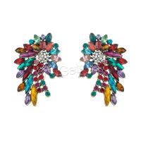 Zinc Alloy Rhinestone Stud Earring, Flower, gold color plated, for woman & with rhinestone 