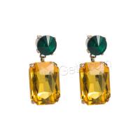 Zinc Alloy Rhinestone Drop Earring, with Glass Rhinestone, Square, gold color plated, for woman 