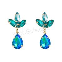 Zinc Alloy Rhinestone Drop Earring, with Glass Rhinestone, Teardrop, gold color plated, for woman 