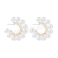 Plastic Pearl Zinc Alloy Earring, with Plastic Pearl, Letter C, plated, for woman 
