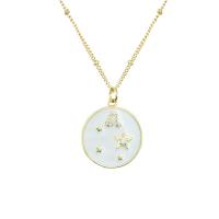 Brass Jewelry Necklace, with 5cm extender chain, Round, gold color plated, fashion jewelry & Unisex & enamel, white, 20mm Approx 40 cm 