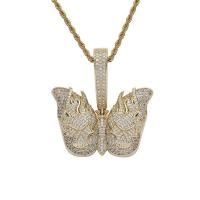 Cubic Zircon Micro Pave Brass Necklace, with 304 Stainless Steel Chain, Butterfly, plated, French Rope Chain & micro pave cubic zirconia & for man Approx 24 Inch 