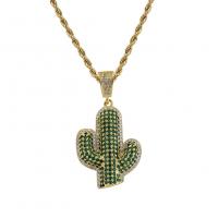 Cubic Zircon Micro Pave Brass Necklace, with 304 Stainless Steel Chain, Opuntia Stricta, plated, French Rope Chain & Unisex & micro pave cubic zirconia Approx 24 Inch 