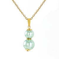 Titanium Steel Jewelry Necklace, with Plastic Pearl, Calabash, 18K gold plated, cross chain & Unisex 18.5mm Approx 17.7 Inch 