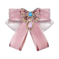 Rhinestone Zinc Alloy Brooch, with Plastic Pearl, Bowknot, for woman & with rhinestone, pink 
