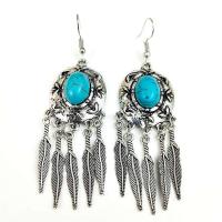 Zinc Alloy Drop Earring, with turquoise, antique silver color plated, fashion jewelry & for woman 