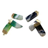 Ice Quartz Agate Pendants, with Brass, gold color plated, random style & DIY, mixed colors, 12x32- [
