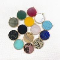 Gemstone ювелирные изделия Кулон, Природный камень, с Латунь, Плоская круглая форма, плакирован золотом, DIY & различные материалы для выбора, Много цветов для выбора продается PC