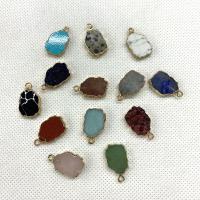 Gemstone Brass Pendants, Natural Stone, with Brass, irregular, gold color plated, DIY 