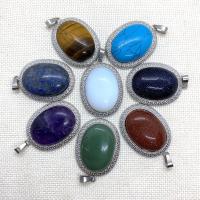 Gemstone Jewelry Pendant, Natural Stone, with Zinc Alloy, Oval, silver color plated, DIY 