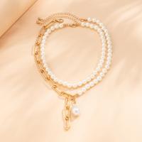 Collar de perlas de plástico, fundición, con Perlas plásticas, con 2.7inch extender cadena, hecho a mano, Doble capa & Joyería & para mujer, longitud:aproximado 11.8 Inch, aproximado 14.6 Inch, Vendido por UD