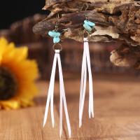 Fashion Fringe Earrings, Iron, with Velveteen & turquoise, fashion jewelry & for woman 135mm 