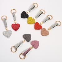 porte-clés en alliage zinc à stras, alliage de zinc, coeur, avec strass, plus de couleurs à choisir, 50*130mm,35mm, Vendu par PC