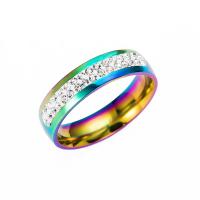 Нержавеющая сталь Rhinestone палец кольцо, титан, разный размер для выбора & Женский & со стразами, разноцветный, продается PC
