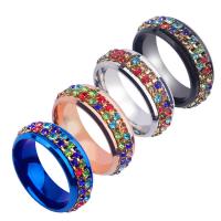 Нержавеющая сталь Rhinestone палец кольцо, Нержавеющая сталь 304, Мужская & разный размер для выбора & со стразами, Много цветов для выбора, продается PC