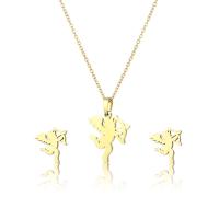 Fashion Stainless Steel Jewelry Sets, 304 Stainless Steel, Stud Earring & necklace, Angel, 2 pieces & fashion jewelry & for woman, golden Approx 17.72 Inch 
