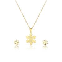 Fashion Stainless Steel Jewelry Sets, 304 Stainless Steel, Stud Earring & necklace, Snowflake, 2 pieces & fashion jewelry & for woman, golden Approx 17.72 Inch 