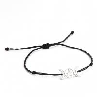 Fashion Jewelry Bracelet, Knot Cord, with 304 Stainless Steel, Moon and Star, adjustable & for woman & hollow, black Approx 15-30 cm 
