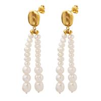 Freshwater Pearl Drop Earring, with Titanium Steel, Vacuum Ion Plating, for woman 