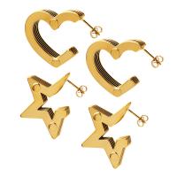Латуни Стад Серьги, Латунь, плакирован золотом, Различная форма для выбора & Женский, Золотой, продается Пара