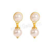 Zink Legierung Tropfen Ohrring, Zinklegierung, mit Kunststoff Perlen, rund, goldfarben plattiert, für Frau, 27x55mm, verkauft von Paar
