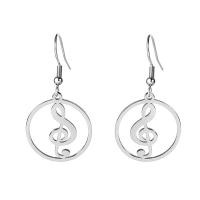 Stainless Steel Drop Earring, 304 Stainless Steel, Music Note, Vacuum Ion Plating, for woman & hollow 
