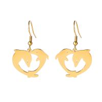 Stainless Steel Drop Earring, 304 Stainless Steel, Dolphin, Vacuum Ion Plating, for woman & hollow 