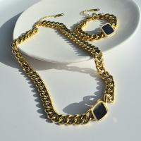 Titanium Steel Jewelry Set, bracelet & necklace, Vacuum Ion Plating, fashion jewelry golden 