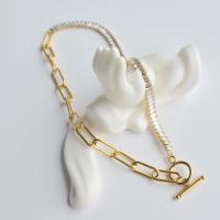 Titanium Steel Jewelry Set, bracelet & necklace, Vacuum Ion Plating, fashion jewelry & with rhinestone, golden 