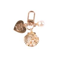 Zinc Alloy Key Chain Jewelry, with Shell & Plastic Pearl, gold color plated, Unisex & with letter pattern, 20mm, 25mm 