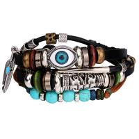 Evil Eye Jewelry Bracelet, PU Leather, with turquoise & Zinc Alloy, multilayer & Bohemian style & Unisex Approx 7 Inch 