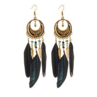 Fashion Feather Earring , Zinc Alloy, with Seedbead & Feather, antique gold color plated, Bohemian style & for woman 
