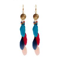 Fashion Feather Earring , Zinc Alloy, with Feather, gold color plated, Bohemian style & for woman 