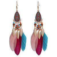 Fashion Feather Earring , Zinc Alloy, with Seedbead & Feather, gold color plated, Bohemian style & for woman & enamel 