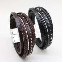 Cowhide Bracelets, with Microfiber PU & Zinc Alloy, fashion jewelry & multilayer & Unisex Approx 8.3 Inch 
