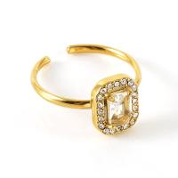 Titanium Steel Finger Ring, 18K gold plated, adjustable & micro pave cubic zirconia & for woman & with rhinestone 