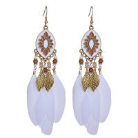 Fashion Feather Earring , Zinc Alloy, with Seedbead & Feather, Leaf, gold color plated, Bohemian style & for woman & enamel 