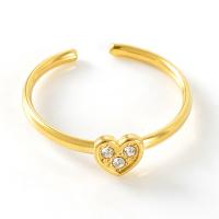 Titanium Steel Finger Ring, Heart, 18K gold plated, adjustable & for woman & with rhinestone 