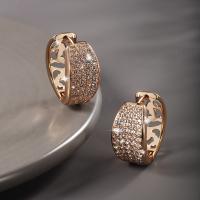 Zinc-Alloy-Huggie-Hoop-Earring, alliage de zinc, Plaqué or 18K, bijoux de mode & pour femme & avec strass, doré Vendu par paire
